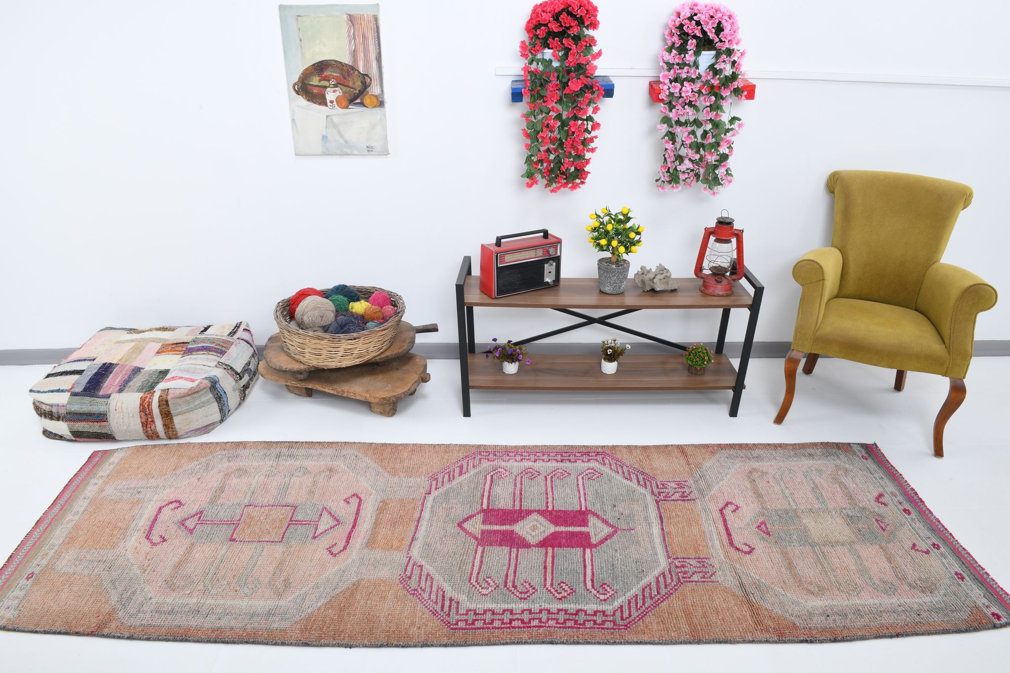 3x10 pastel wool vintage runner rug 309x98cm