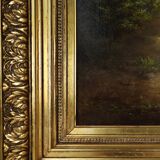 Large Rococo painting with gilded wooden frame, Belgium ca. 1900