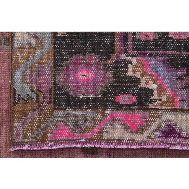 Vintage Turkish hand-knotted wool cotton pink area rug 180x475