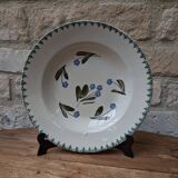 Old deep iron earth plate with blue flower pattern