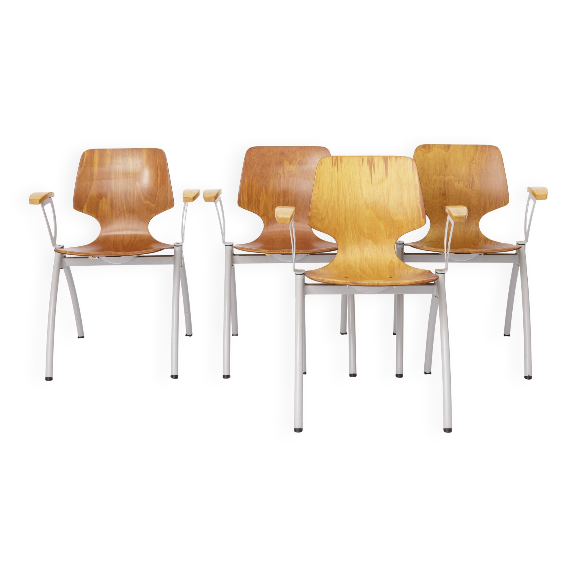 Set of 4 Vintage Pagholz Stackable Chairs, Industrial Dining Chairs, German