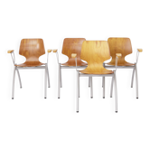 Set of 4 Vintage Pagholz Stackable Chairs, Industrial Dining Chairs, German