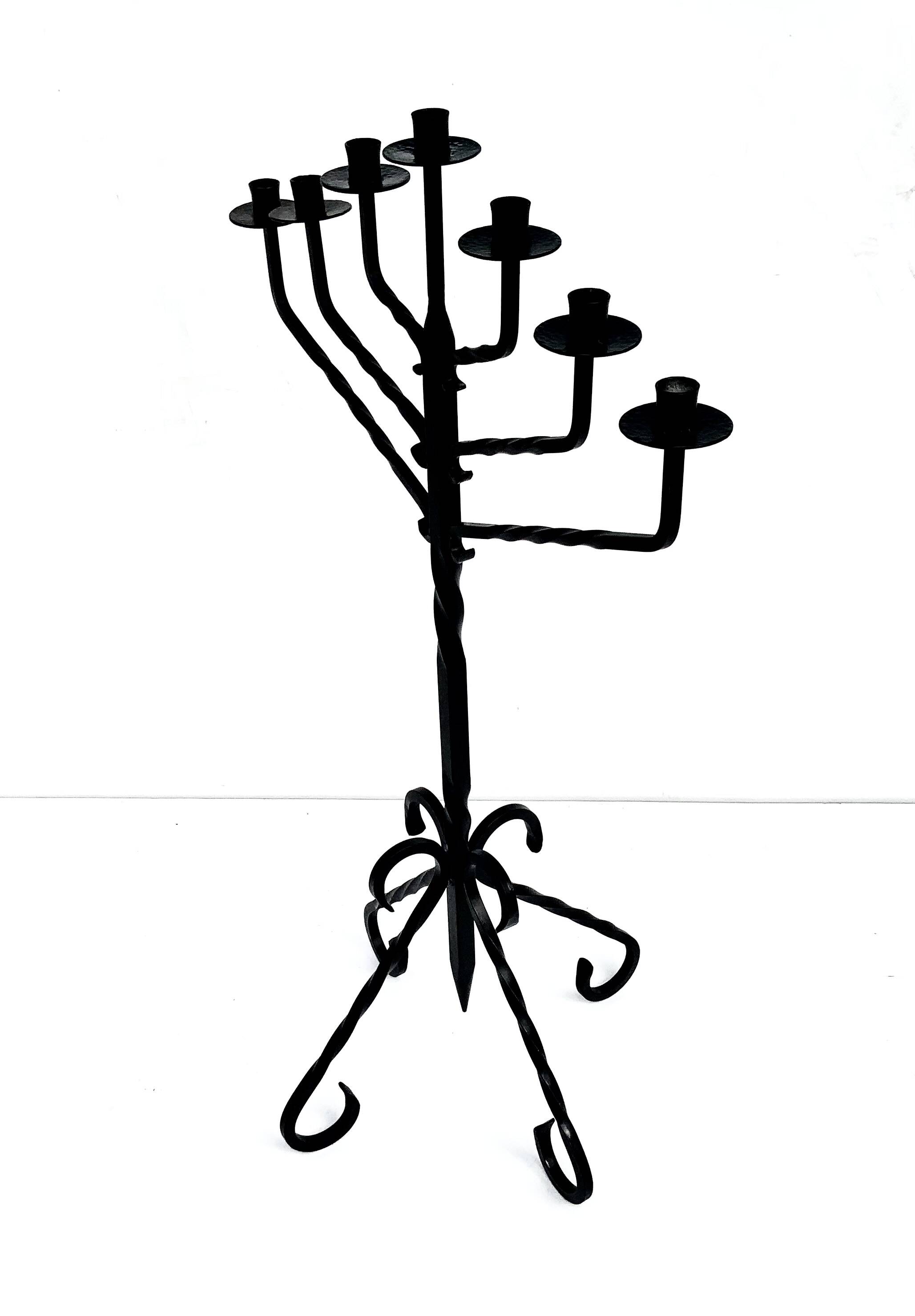 Large Vintage Mid 20th century wrought iron floor candle stick