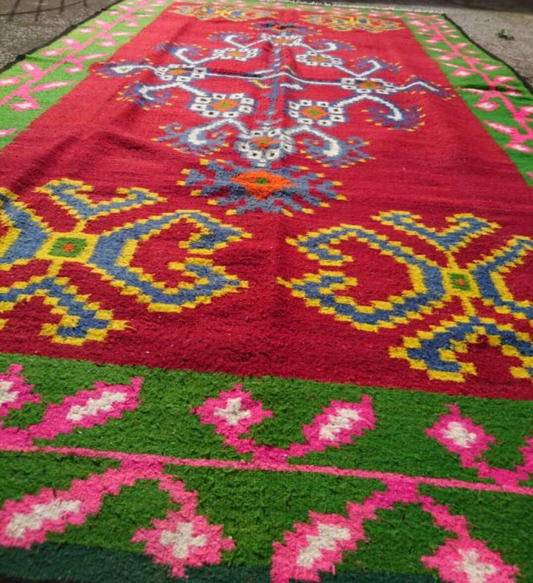 Red kilim rug in pure wool handmade 195x340cm