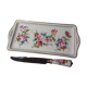 Ancient porcelain cake dish and floral decoration knife