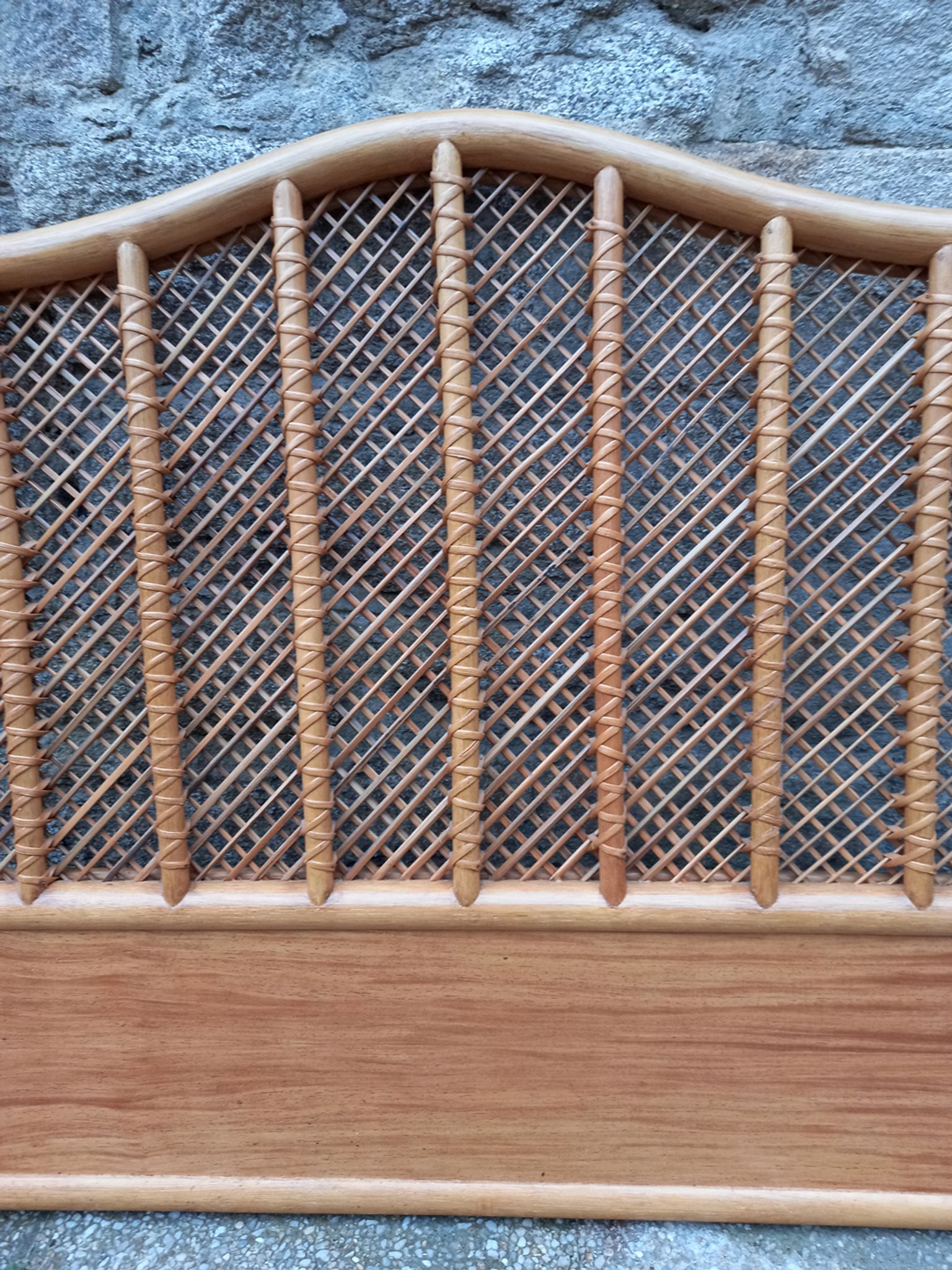 Headboard wood and rattan, braces, vintage, 60s