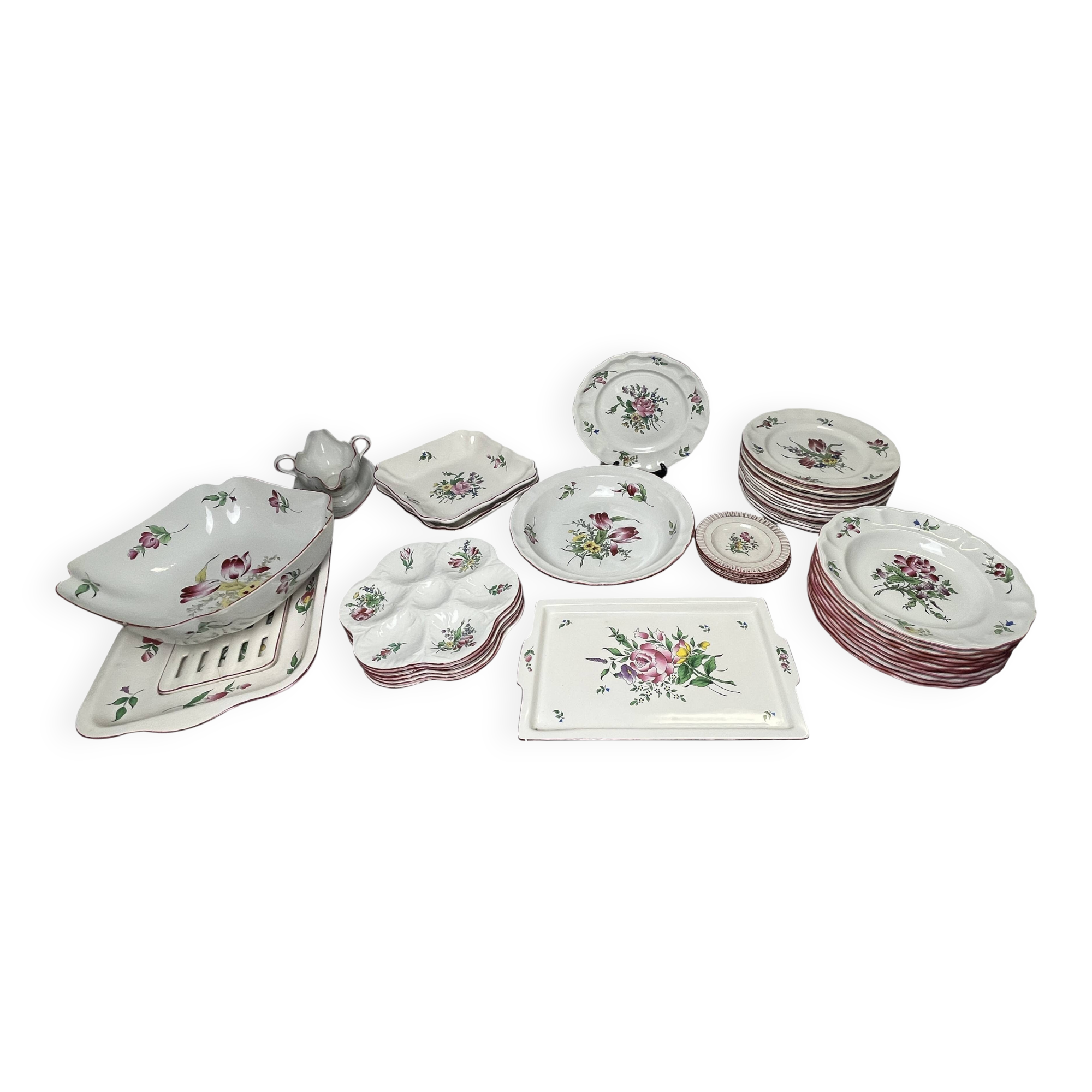42-piece Lunéville KG tableware set with floral decoration, 20th century