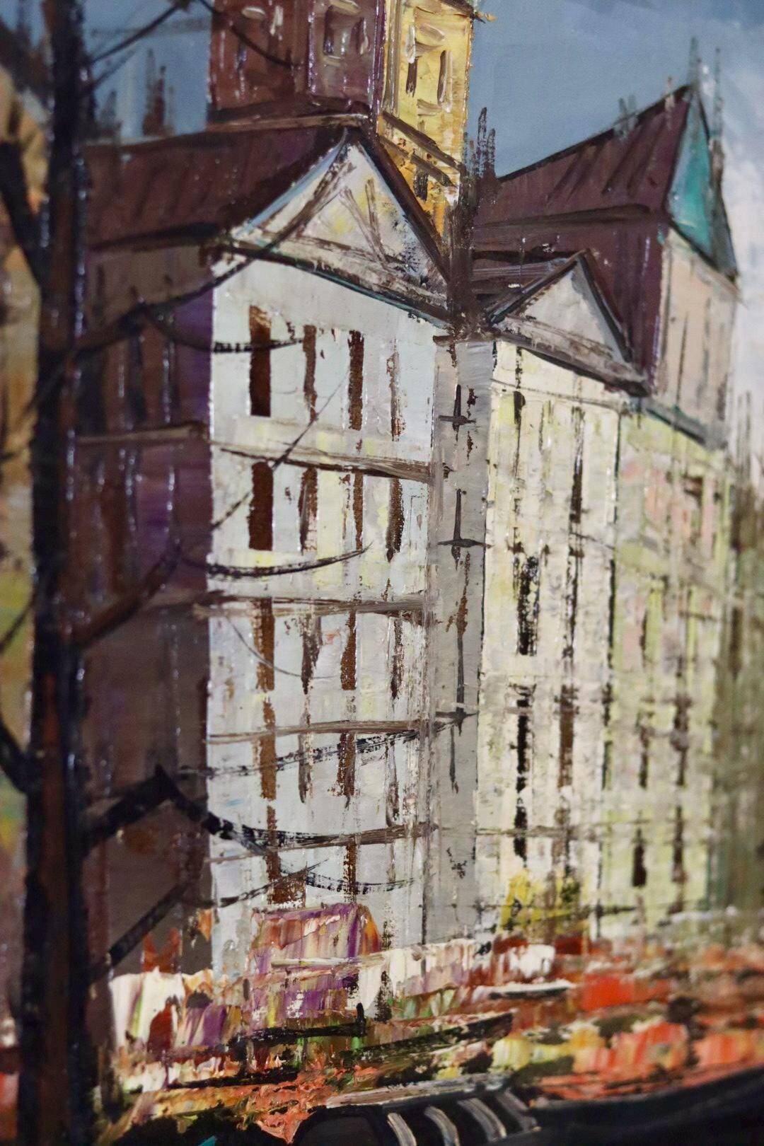 Oil painting on Swedish canvas "City and Canal" by Valentine