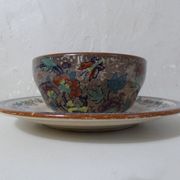 Sarreguemines old bowl with polychrome faience tray model NIPPON