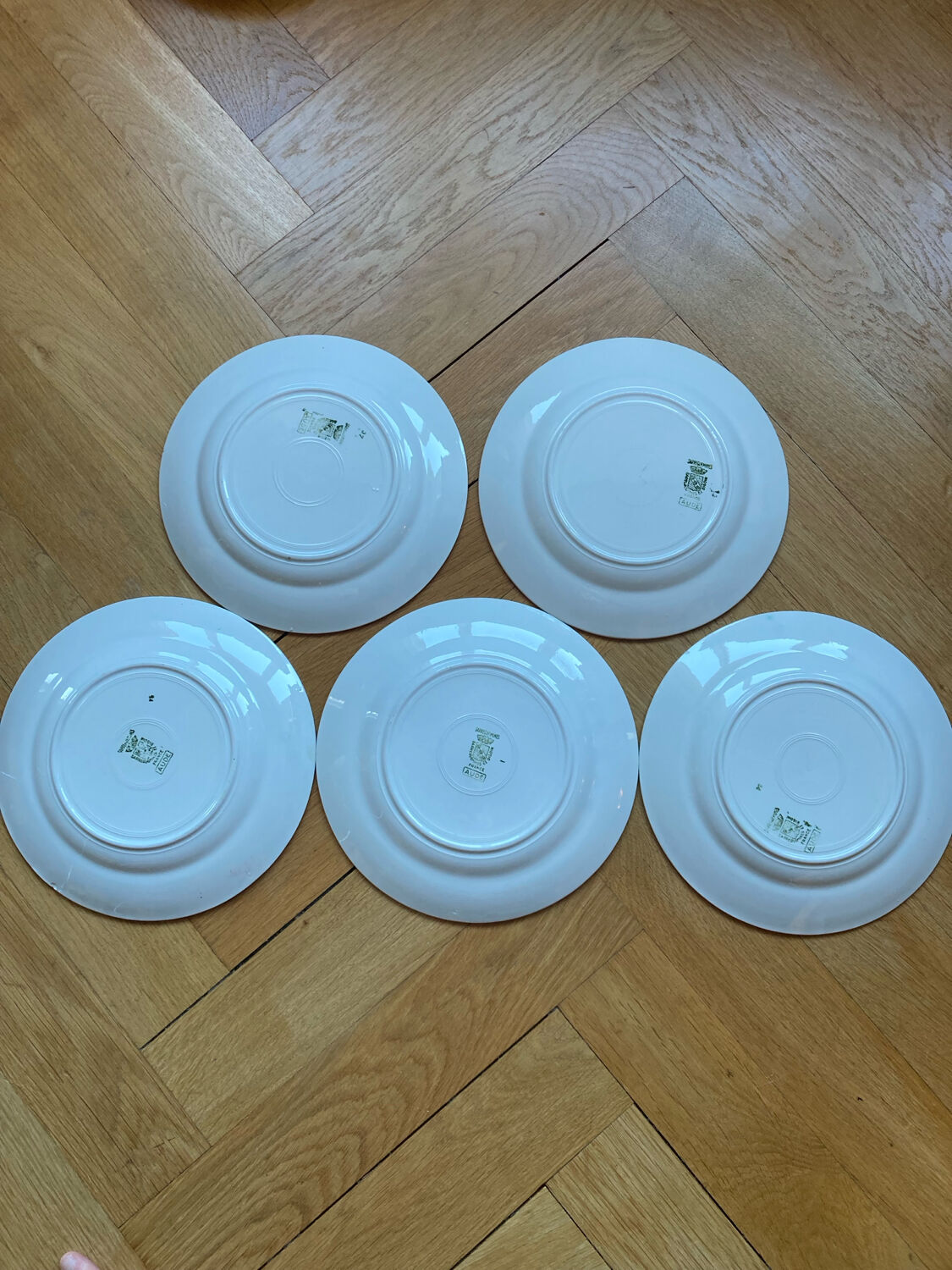 Flat plates Aude Sarreguemines with a rose flower design.