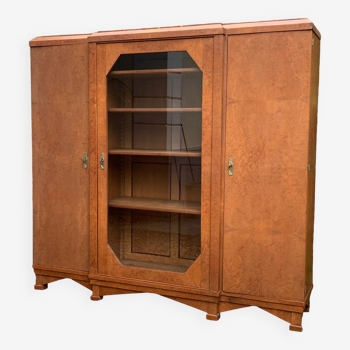 Art deco glass china cabinet in burr walnut 1930