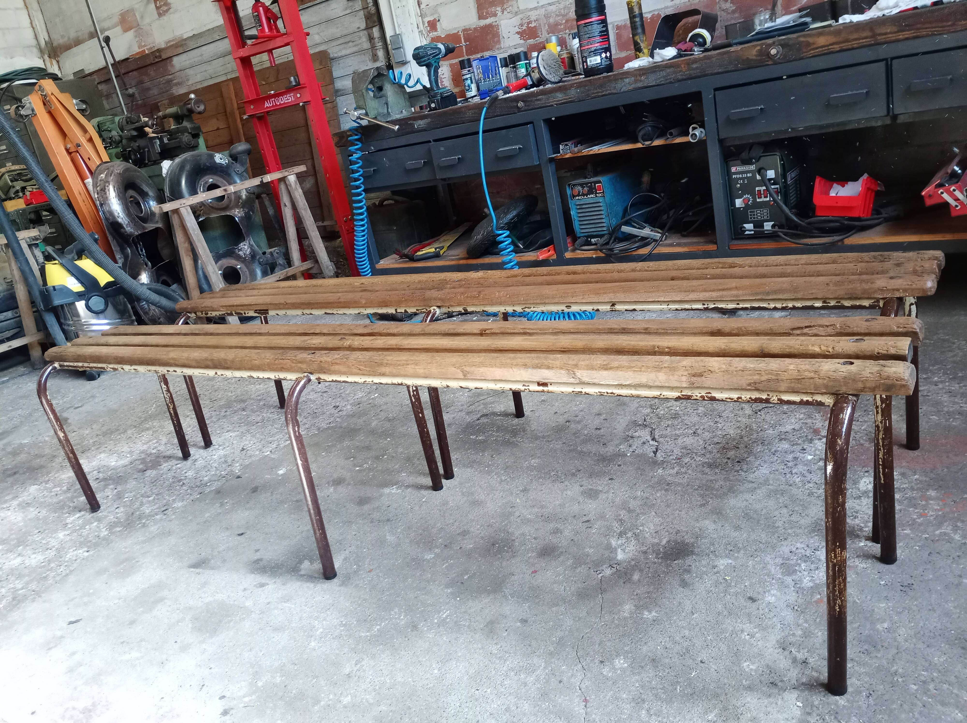 Two vintage school desks