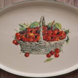 Retro oval serving dish with basket of cherries decor