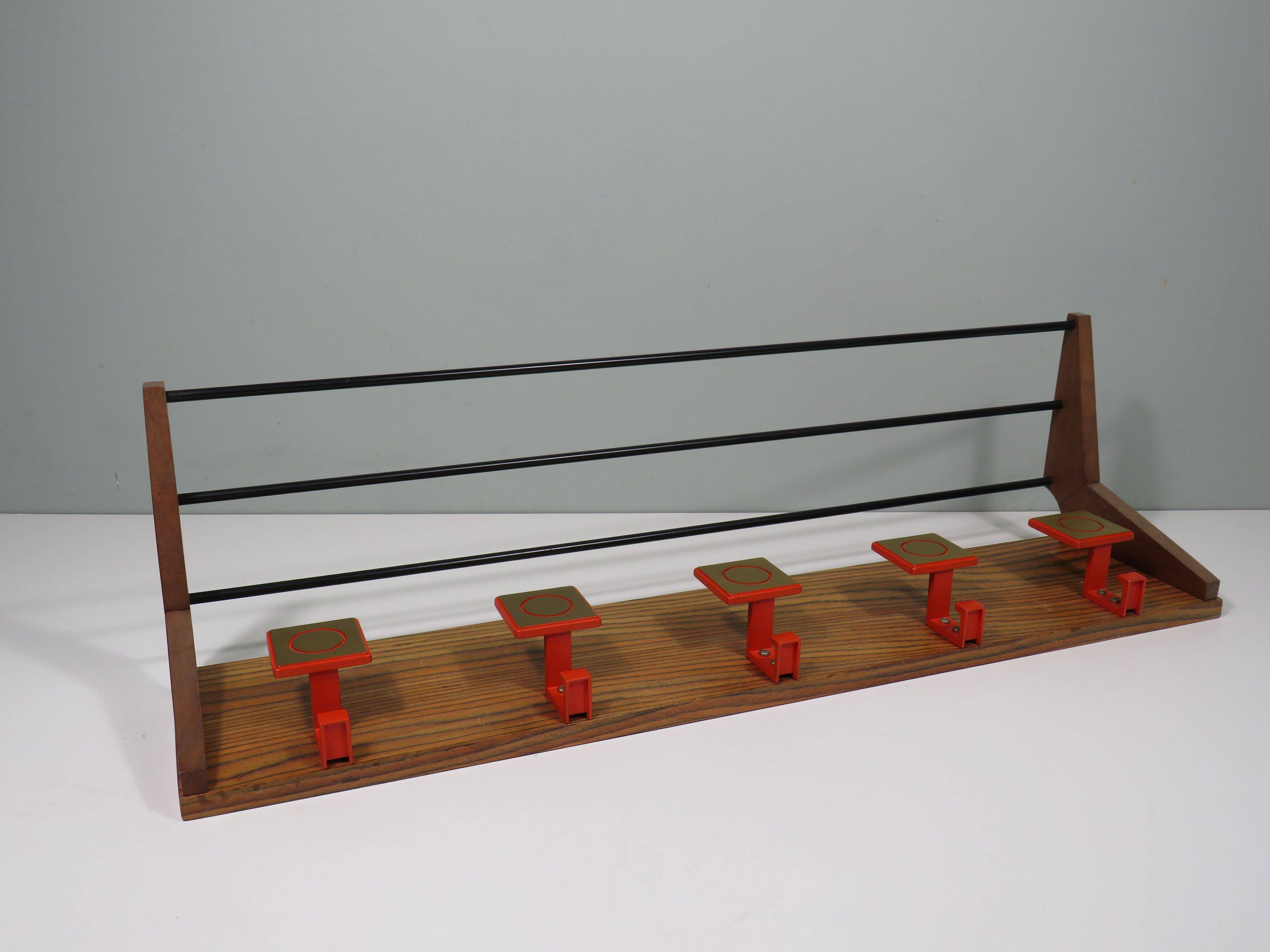 Vintage wall coat rack, 5 hooks, 1960-1970 Belgium