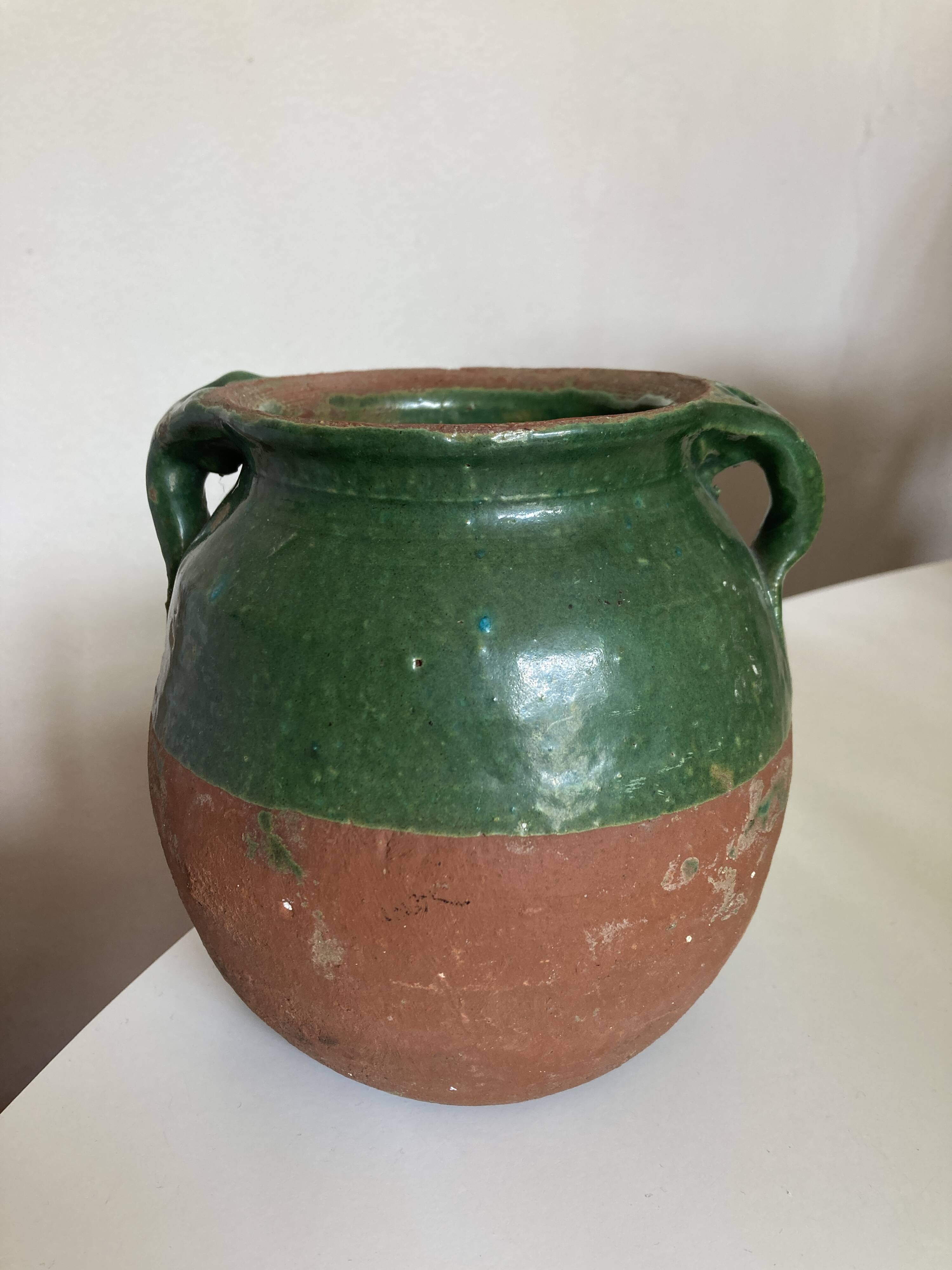 Green glazed earthenware jar vase 1950