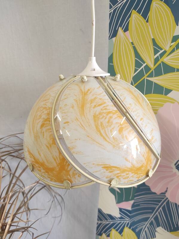 Glass light fixture, yellow and white