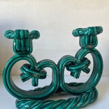 Pair of Vallauris candlesticks in woven ceramic