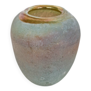 Vintage glass art vase, hand-blown, iridescent rainbow gold.