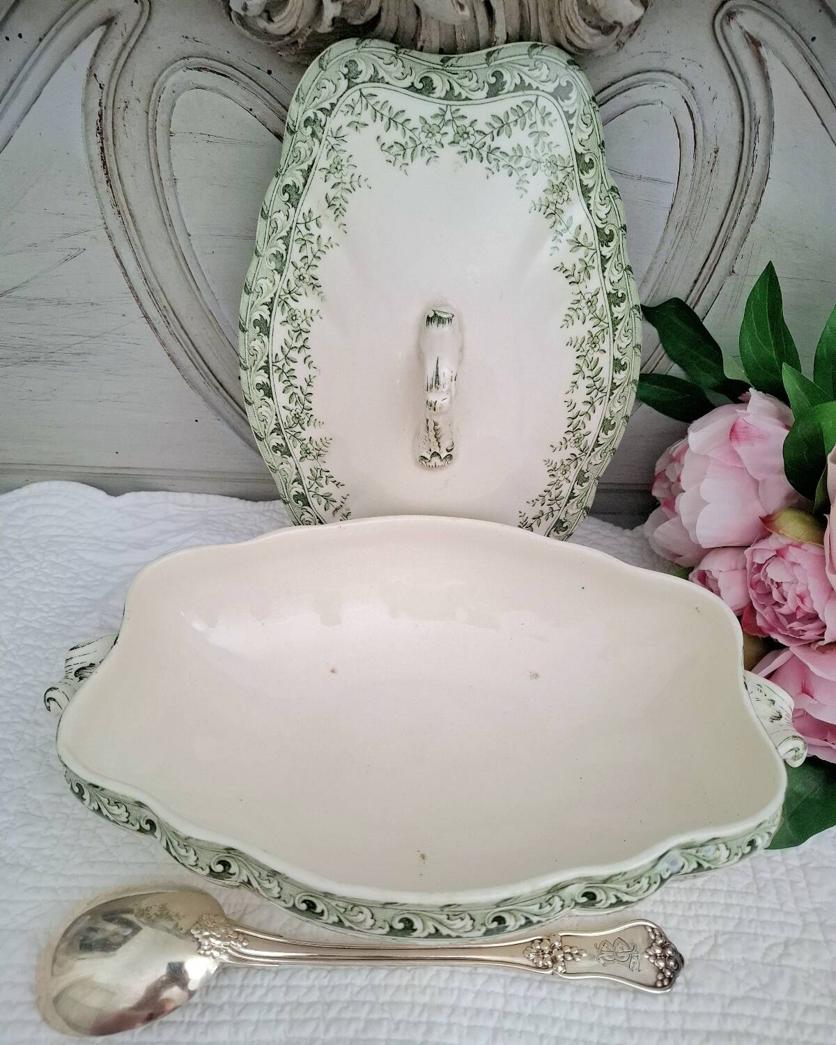 Antique earthenware vegetable or soup tureen in iron earthenware