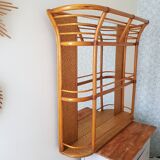 Cloakroom entrance shelf with rattan mirror