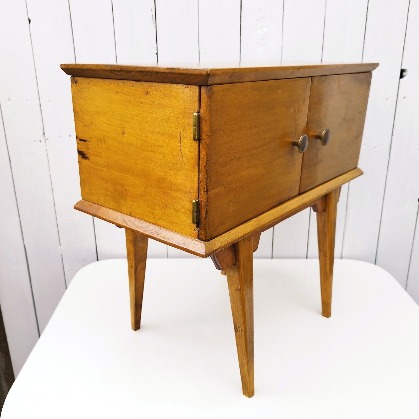 Bedside table varnished wood design 60's vintage