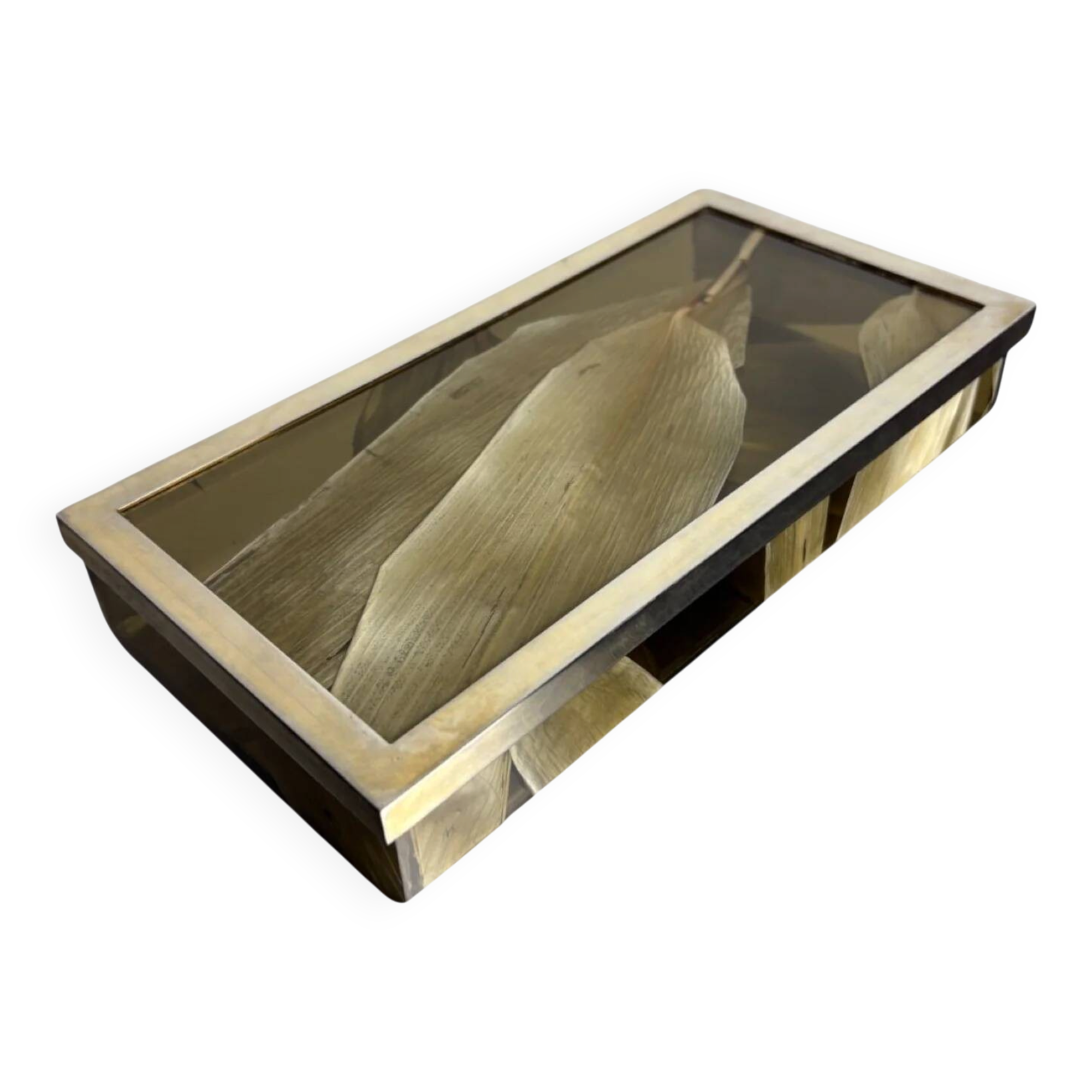 Aldo Tura style vanity box in lucite with dry tobacco leaves, 1970s