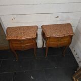 Pair of Louis XV style curved bedside tables in marquetry