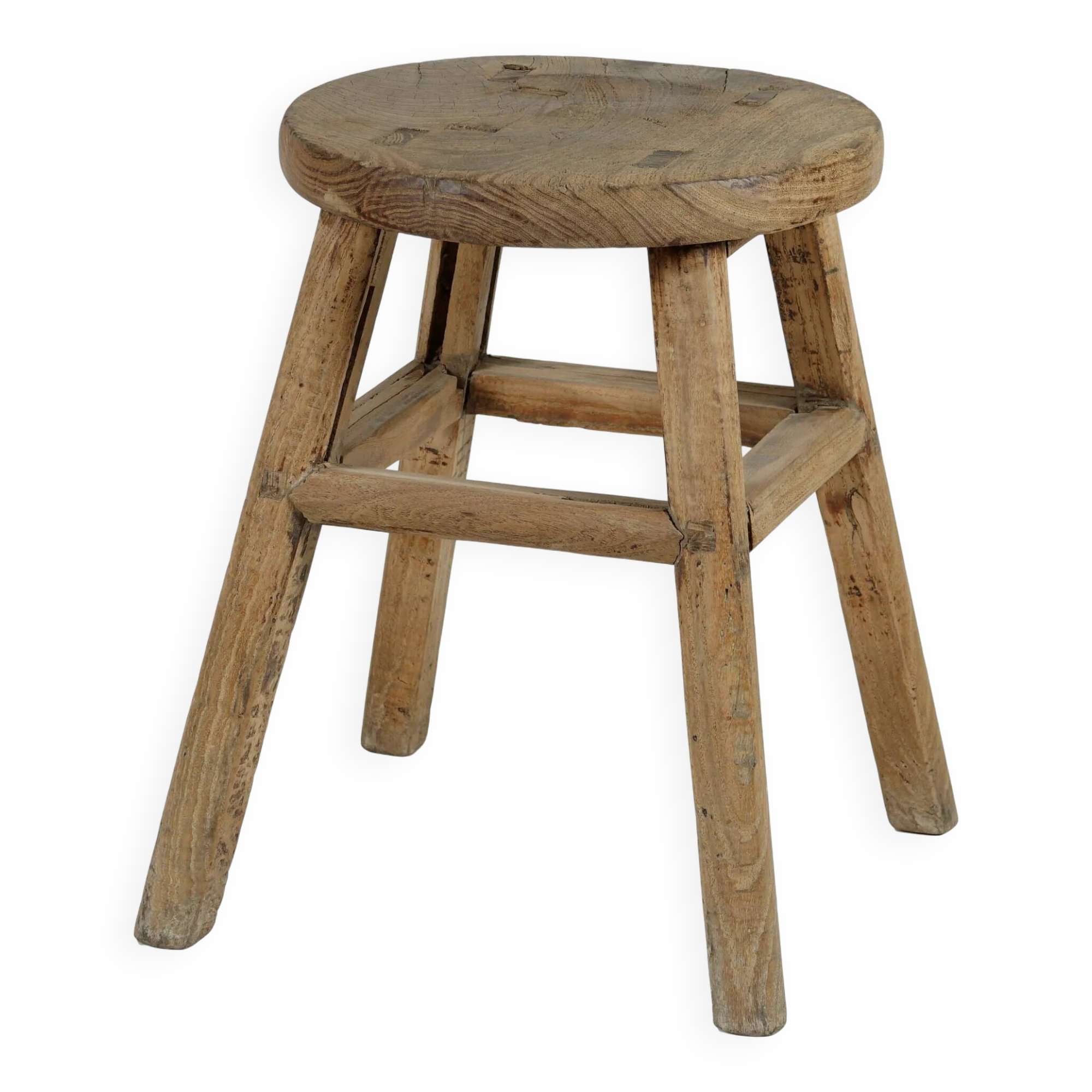 Gong - Antique Chinese elm stool, round seat no. 8