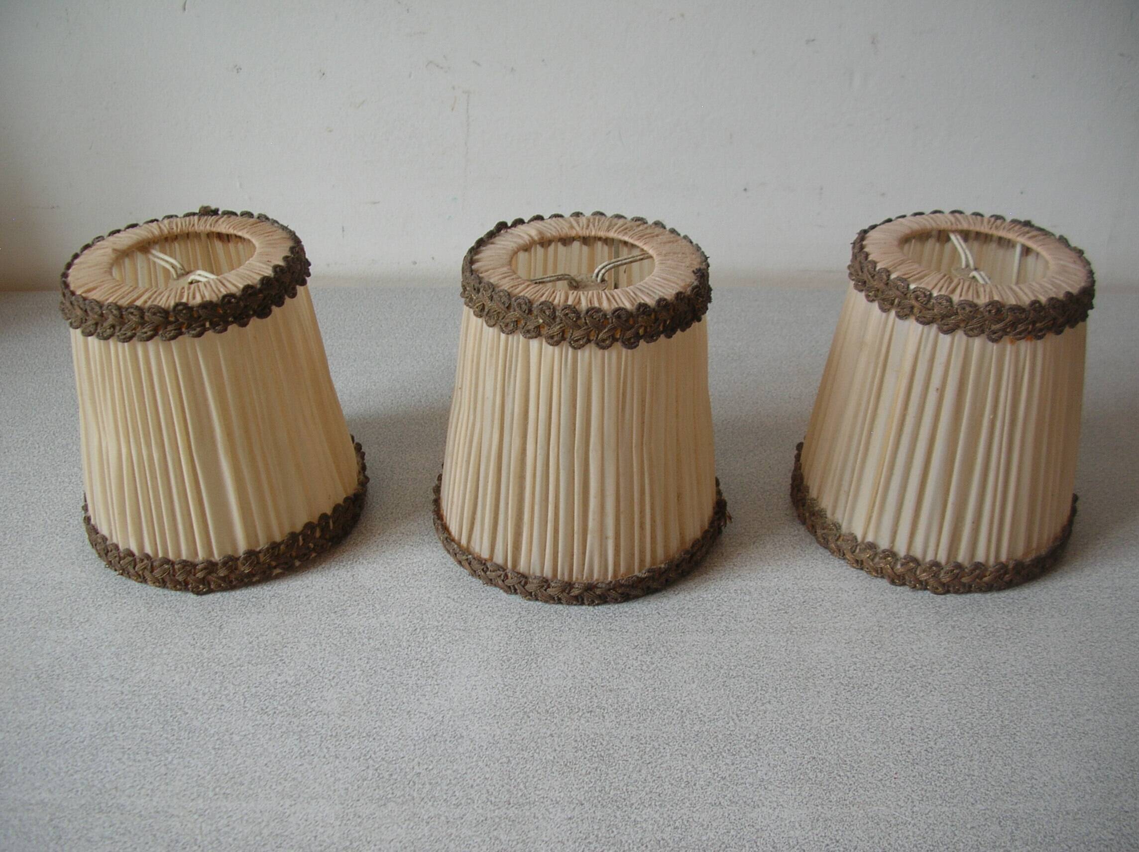 Set of 3 old pleated fabric lampshades clip-on model chandelier lamp lighting fixture n1