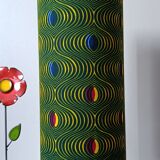 solid wood Scandinavian base lamp, hypnotic printed lampshade