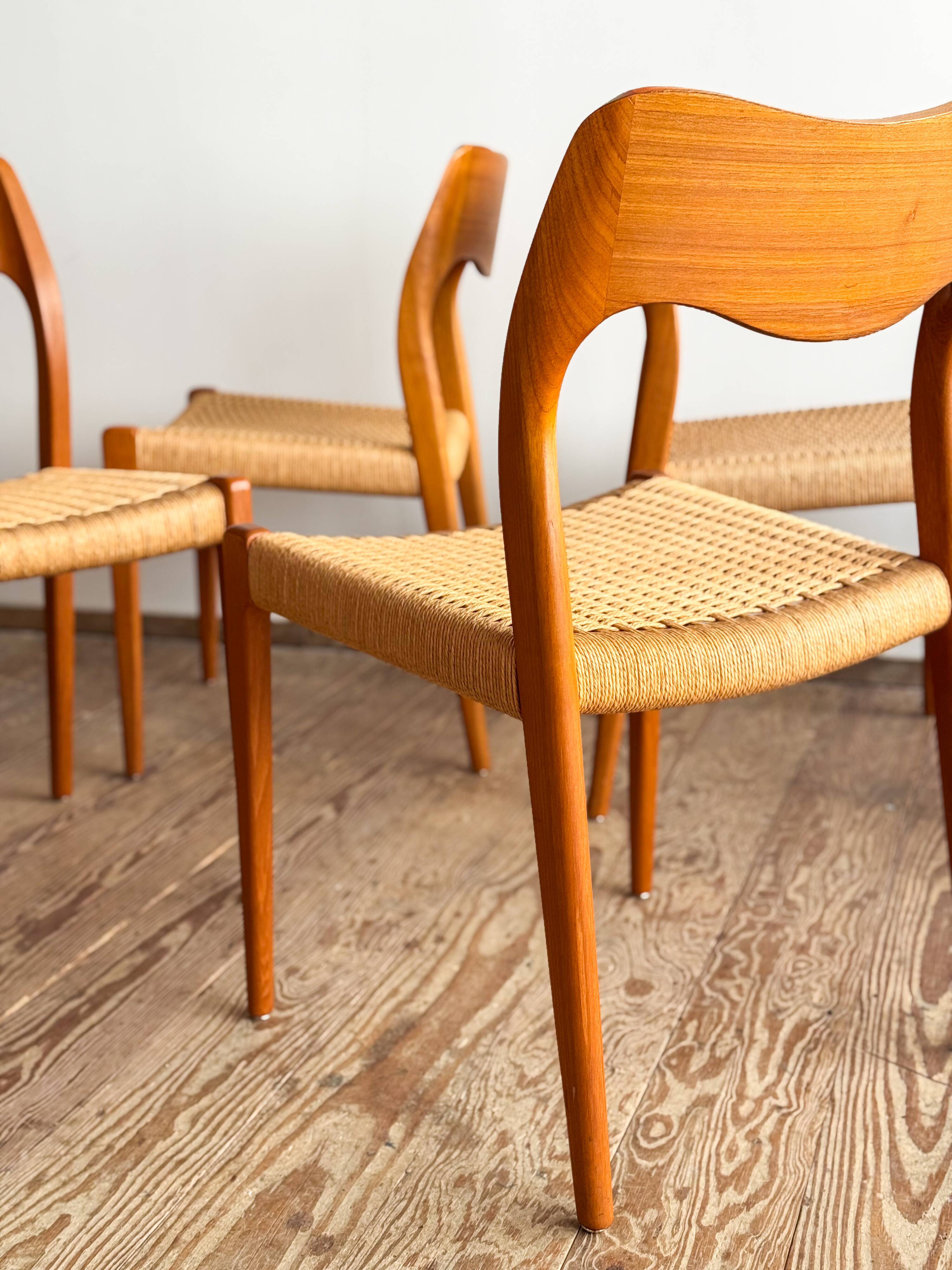 Set of 6 #71 teak chairs by Niels O. Møller, JL. Moller Mid Century