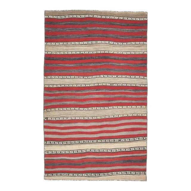 1970s Vintage Turkish Oushak Handmade Wool Cotton Red Runner Rug 125x205