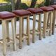 Square high bar stools in solid wood with burgundy leather 83cm
