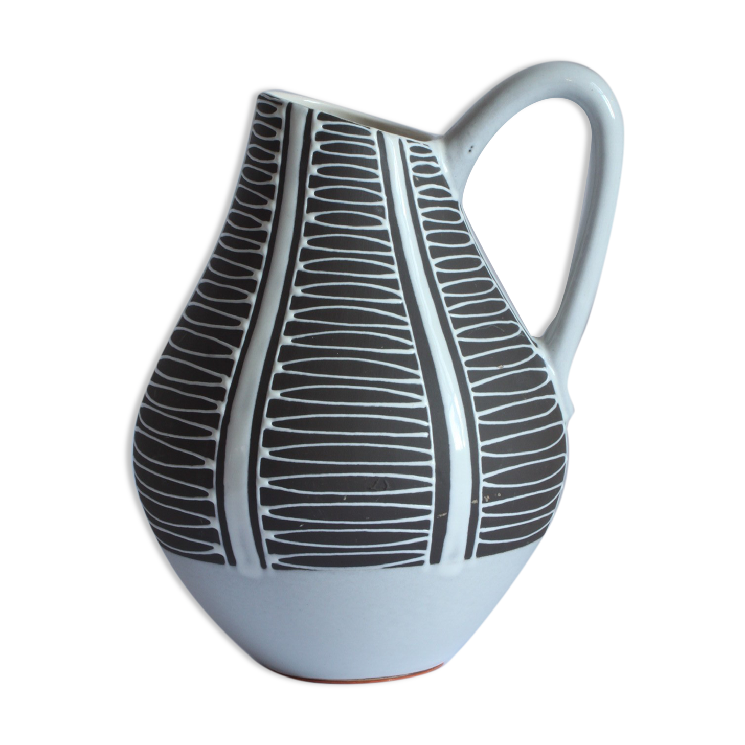 Black and white ceramic pitcher vase "Haiger" by Liesel Spornhauer for Schlossberg, Germany 1950s.