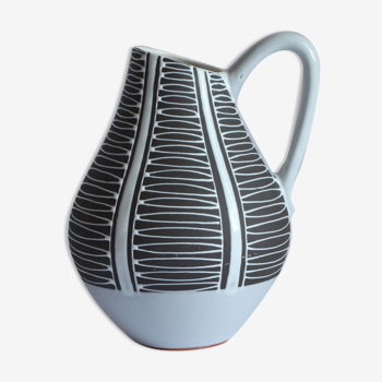 Black and white ceramic pitcher vase "Haiger" by Liesel Spornhauer for Schlossberg, Germany 1950s.