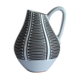 Black and white ceramic pitcher vase "Haiger" by Liesel Spornhauer for Schlossberg, Germany 1950s.