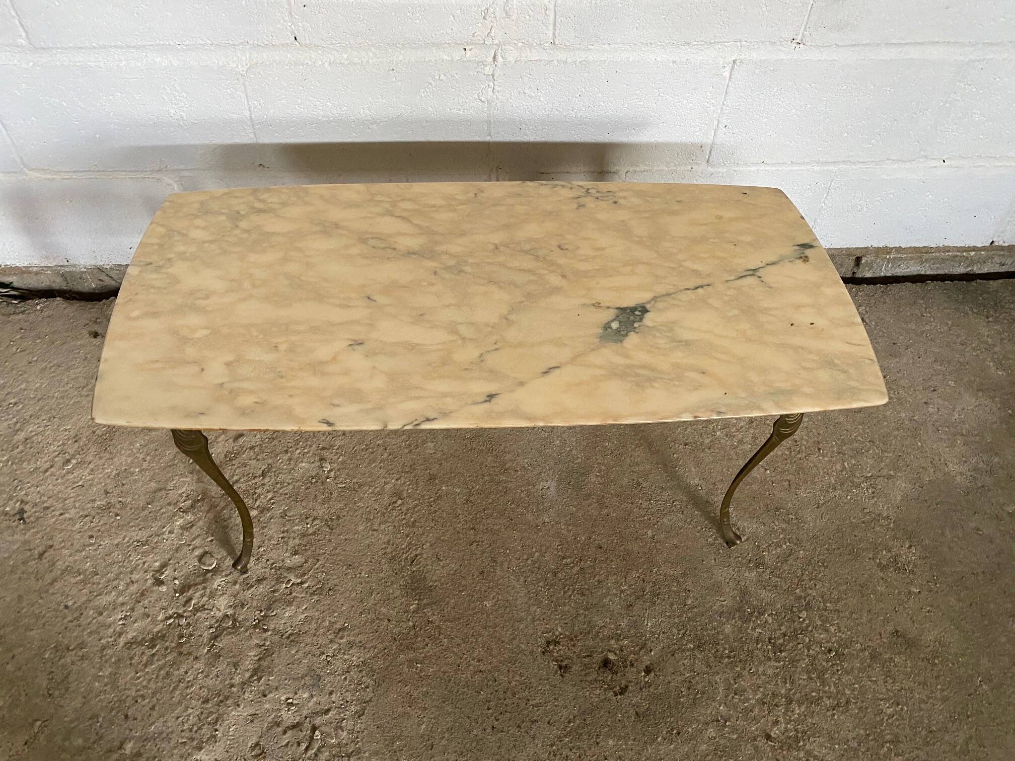 Table basse marbre base laiton vintage 1950