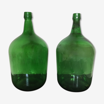 Old demijohn duo of green color 5L