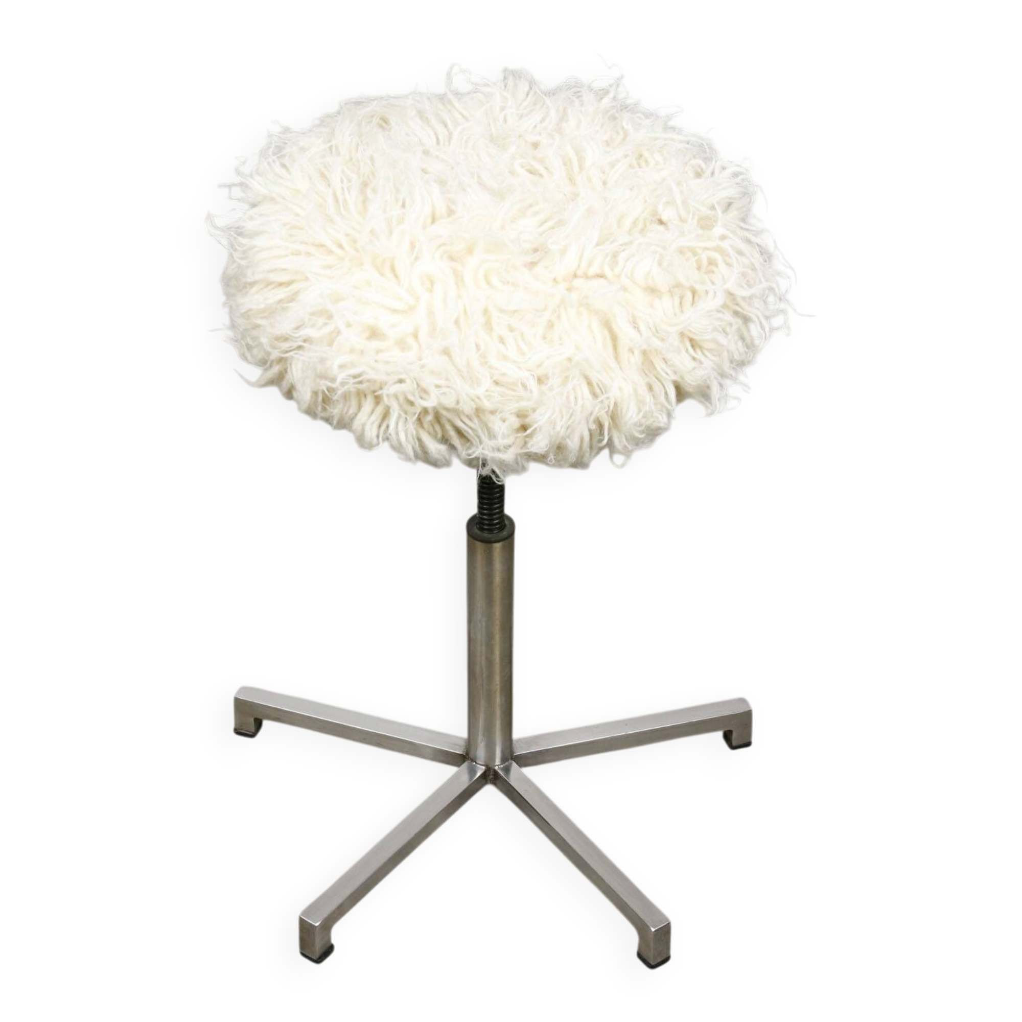 Modernist Bauhaus Swivel Stool in Chrome and Sheep, 1950s