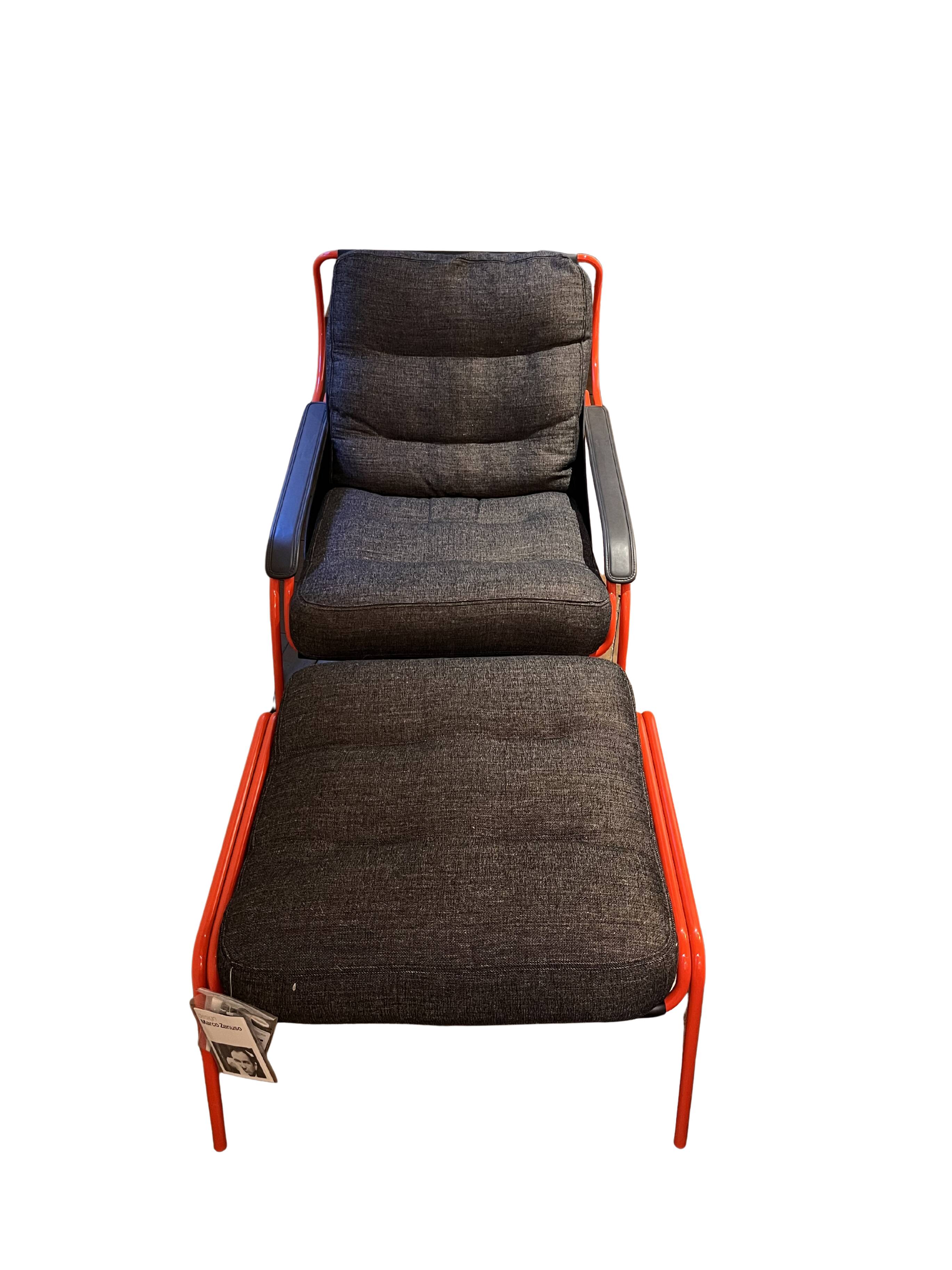 Fauteuil et pouf Maggiolina –Design Marco Zanuso – Cuir & Structure orange