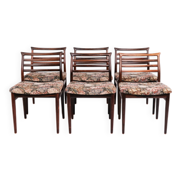 Set of six dining chairs - rosewood & floral seat - Erling Torvits - Sorø Furniture Factory - 1960s