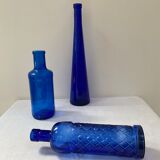 Set of 3 cobalt blue glass bottles