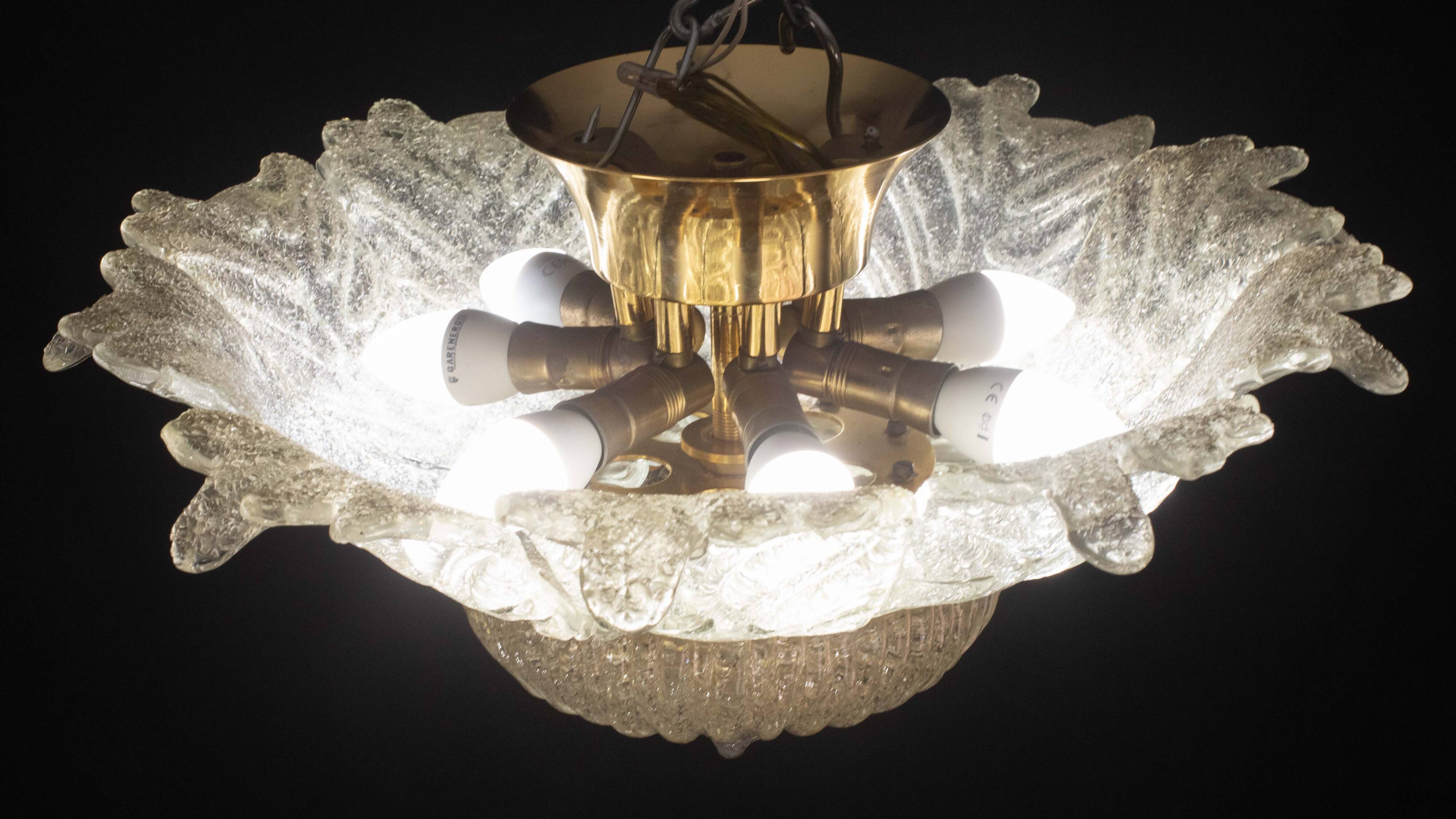 Splendid Amber Italian Murano Glass Ceiling Light, 1970s