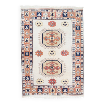Tapis antique vintage beige et orange citrouille fabriqué en Anatolie, 202x284 cm