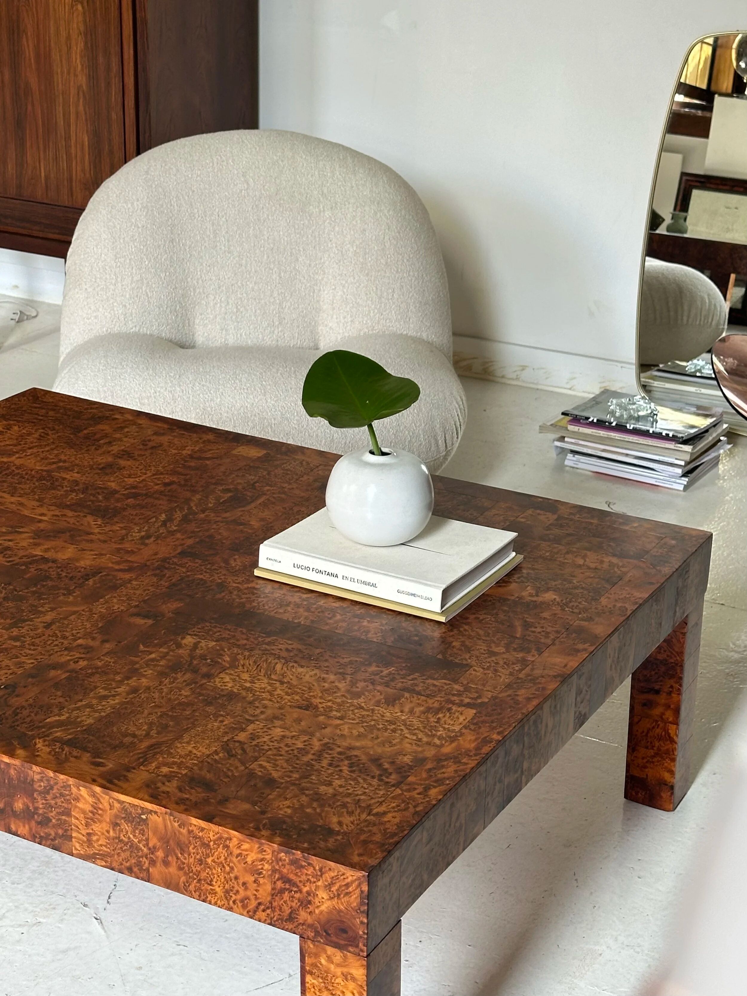 Coffee table made of solid elm burl, patchwork, Belgium, 1990s