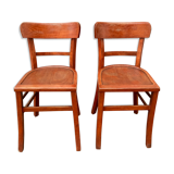 Pair of wooden bistro chairs with orange patina, 1950s