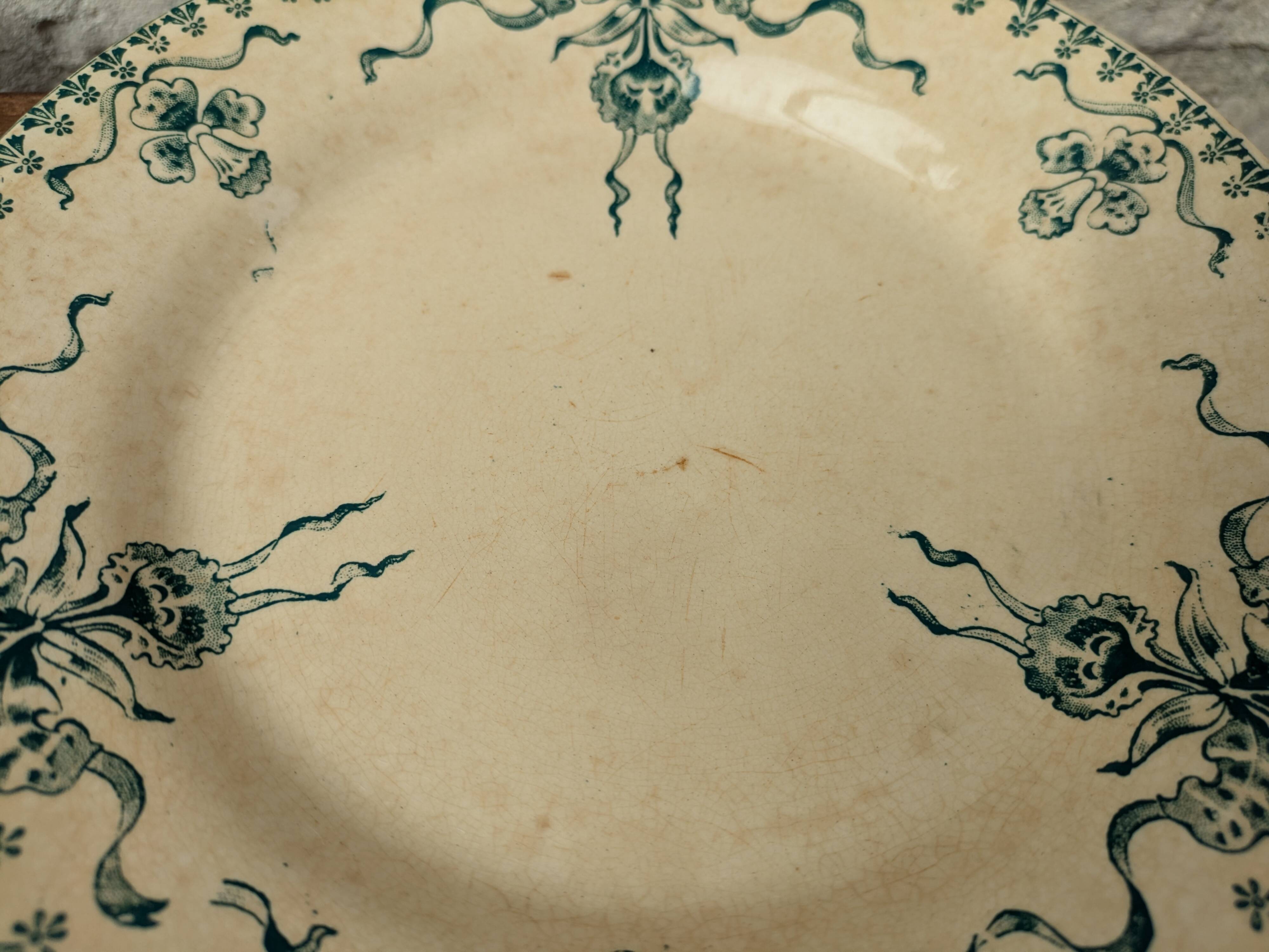 Set of 4 old opaque porcelain plates from Gien, Venice Terre de fer model