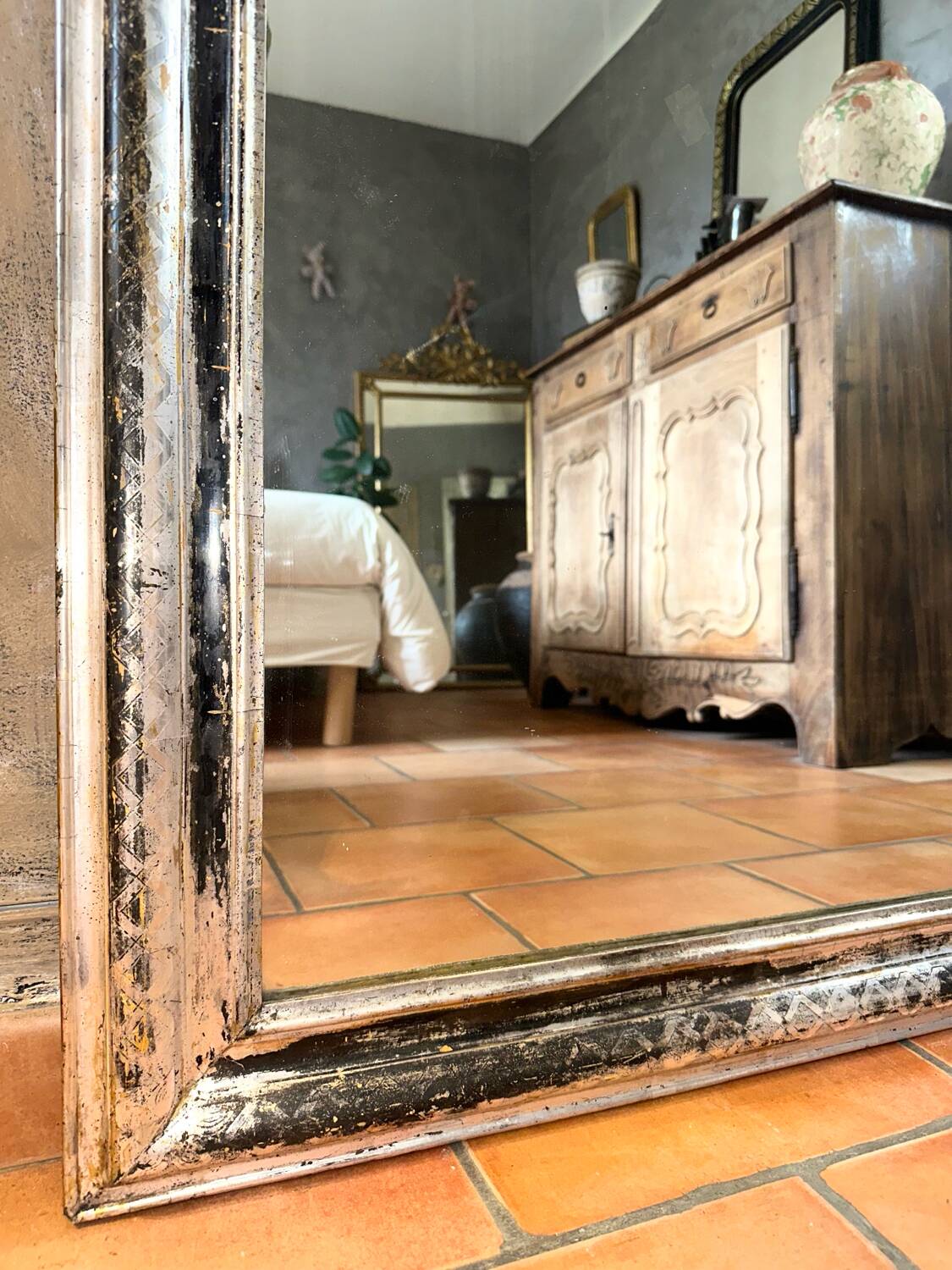 Miroir Louis-Philippe ancien argenté XIXème