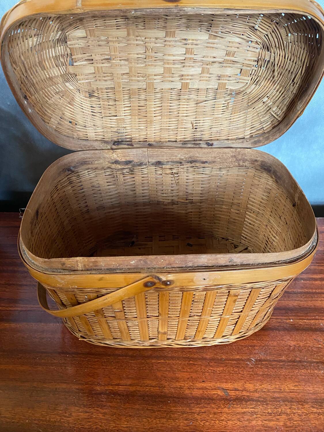 Antique Bressan Basket Fishing Net Wicker Woven Vintage #C072