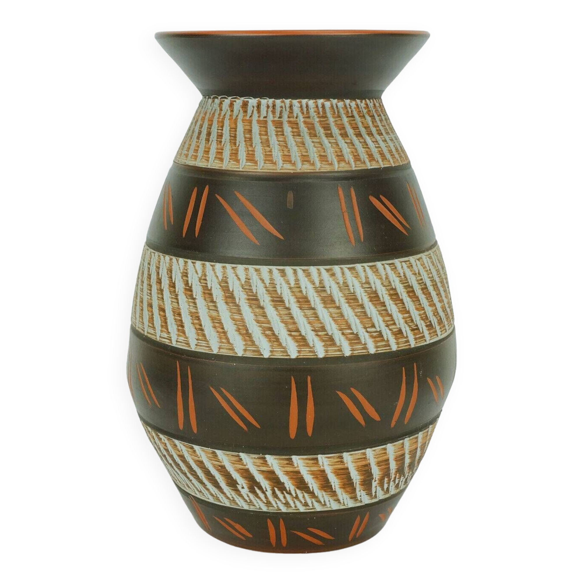 1950's akru keramik mid century VASE sgraffito decor model 10 30